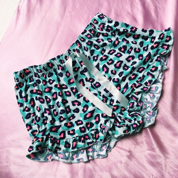 Turquoise Leopard Print Elastic Sleepwear Shorts Size M - Picture 2 of 3